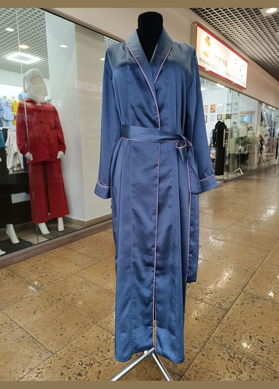 Синя всесезон халат жіночий шовковий 2 Льва