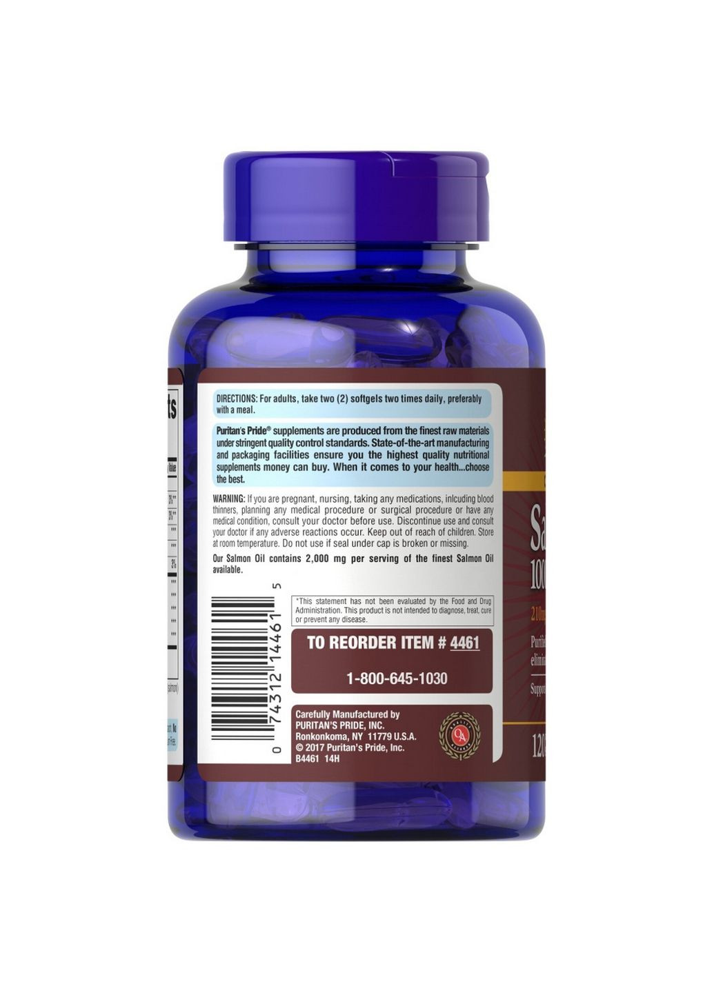 Жирні кислоти Salmon Oil 1000 mg, 120 капсул Puritans Pride (293477761)