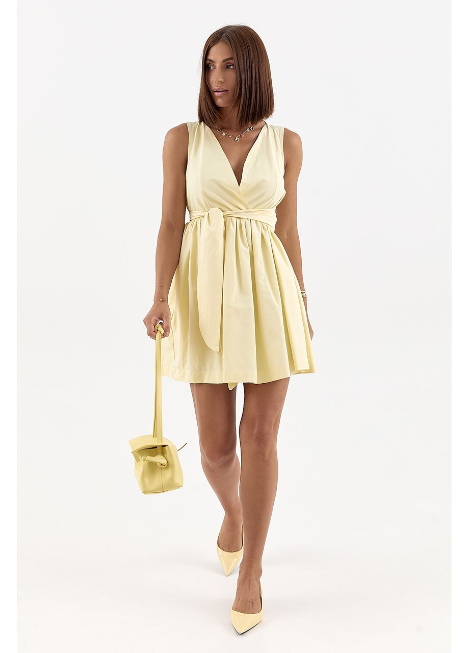 Жовтий вечірня коротка пишна сукня з глибоким вирізом - лимонний колір Lurex