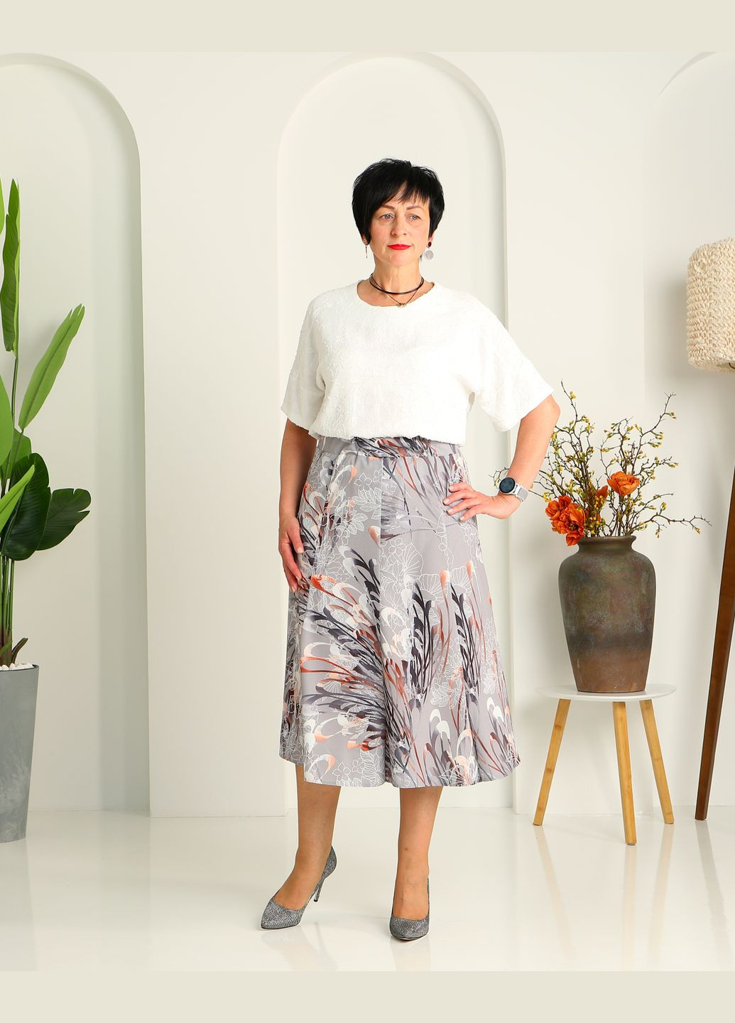 Літня спідниця трапеція 321АЛ сіра No Brand (297707846)