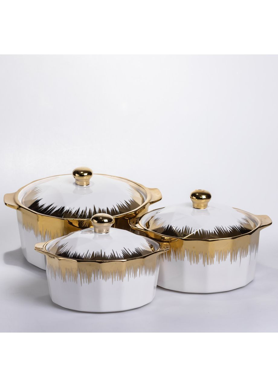 Набор супниц фарфоровых 3 (шт) 1.5/2/3 (л) кастрюли бульонницы с крышкой и ручками для дома и ресторана c позолотой ML-T26-3 Yiwu (369388045)