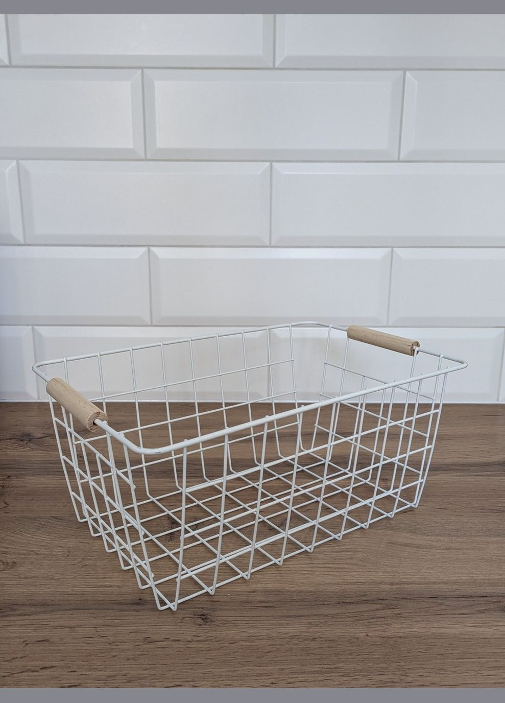 Корзина металлическая с деревянными ручками 31х21 см белая No Brand (347645559)