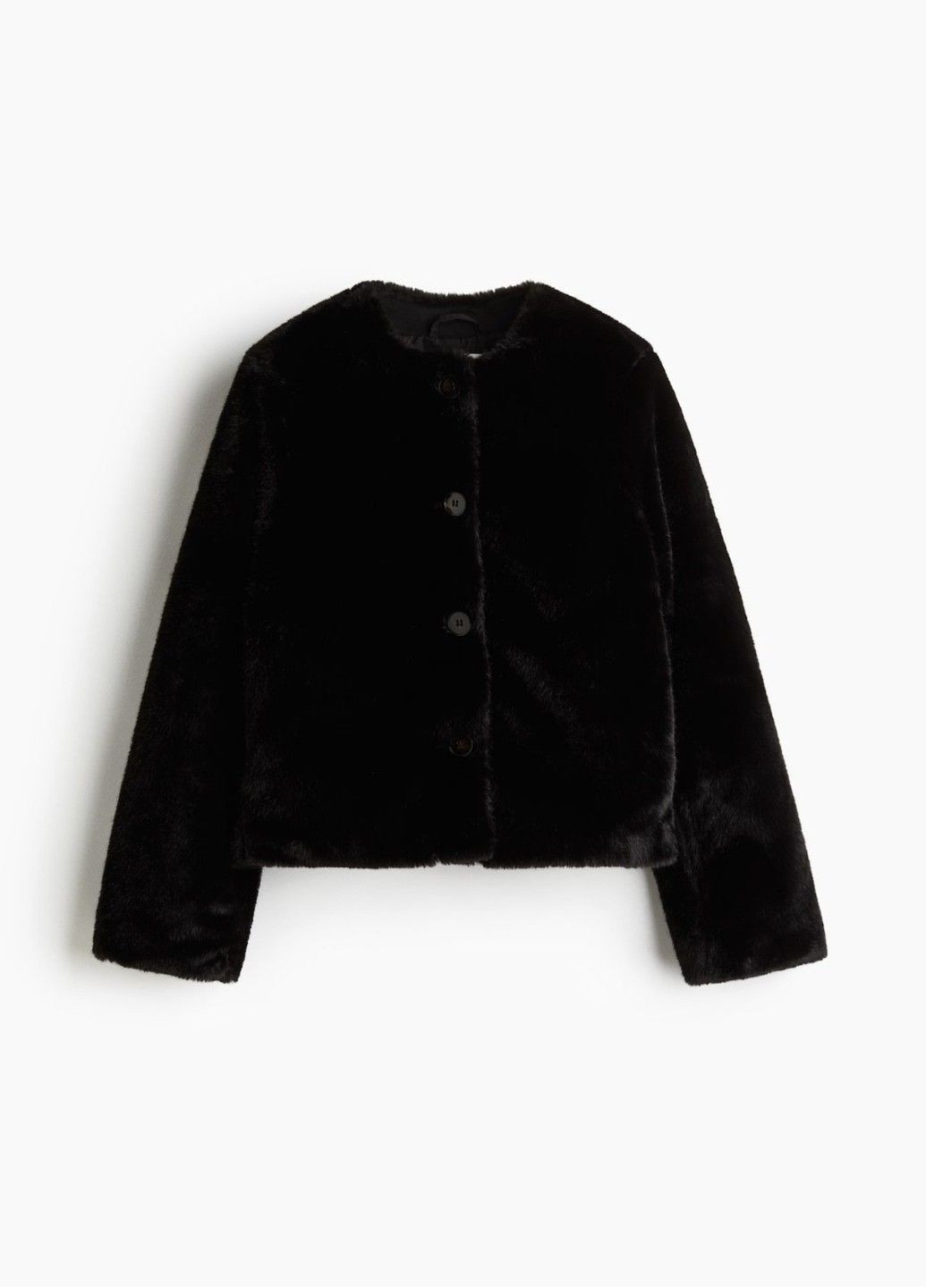 Черная демисезонная женская укороченная куртка из эко-меха н&м (58554) xs черная H&M