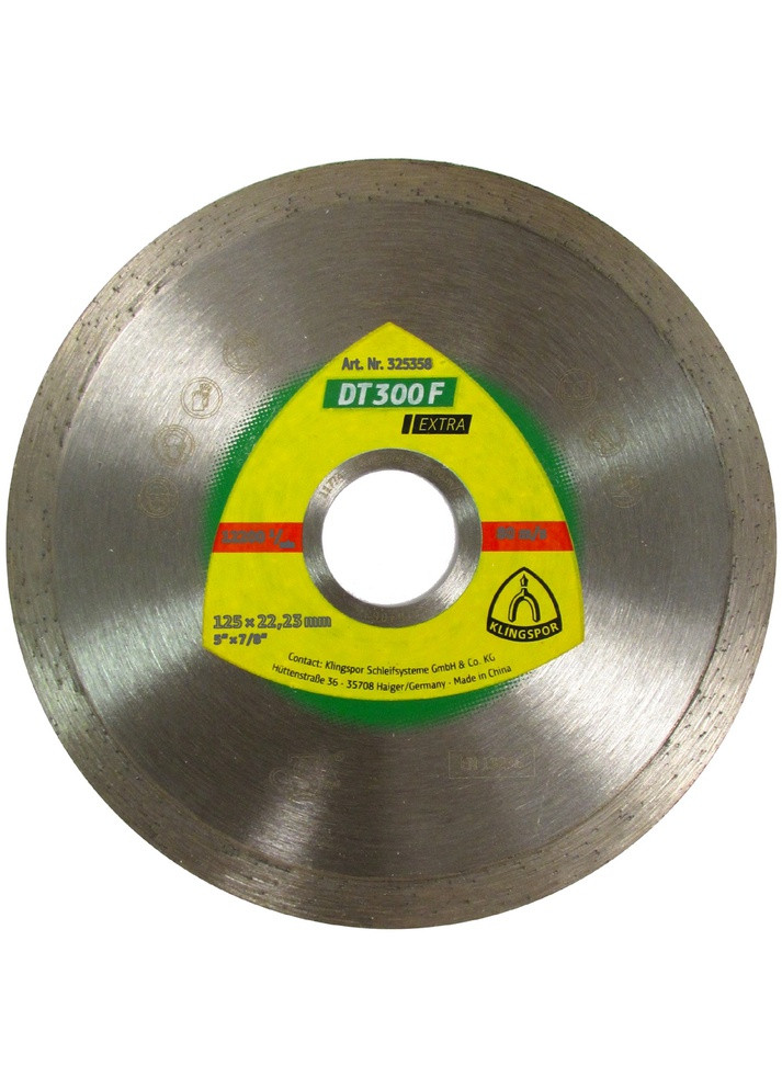 Алмазний диск Extra DT 300 F (125х22.23 мм) круг відрізний суцільний по плитці (21712) Klingspor (267819738)