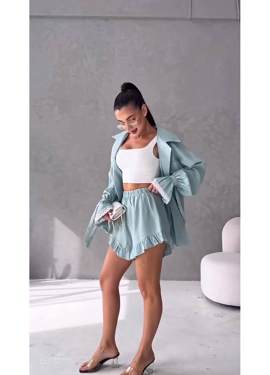 Жіночий літній комплект із шортами та сорочкою Україна (351386192)