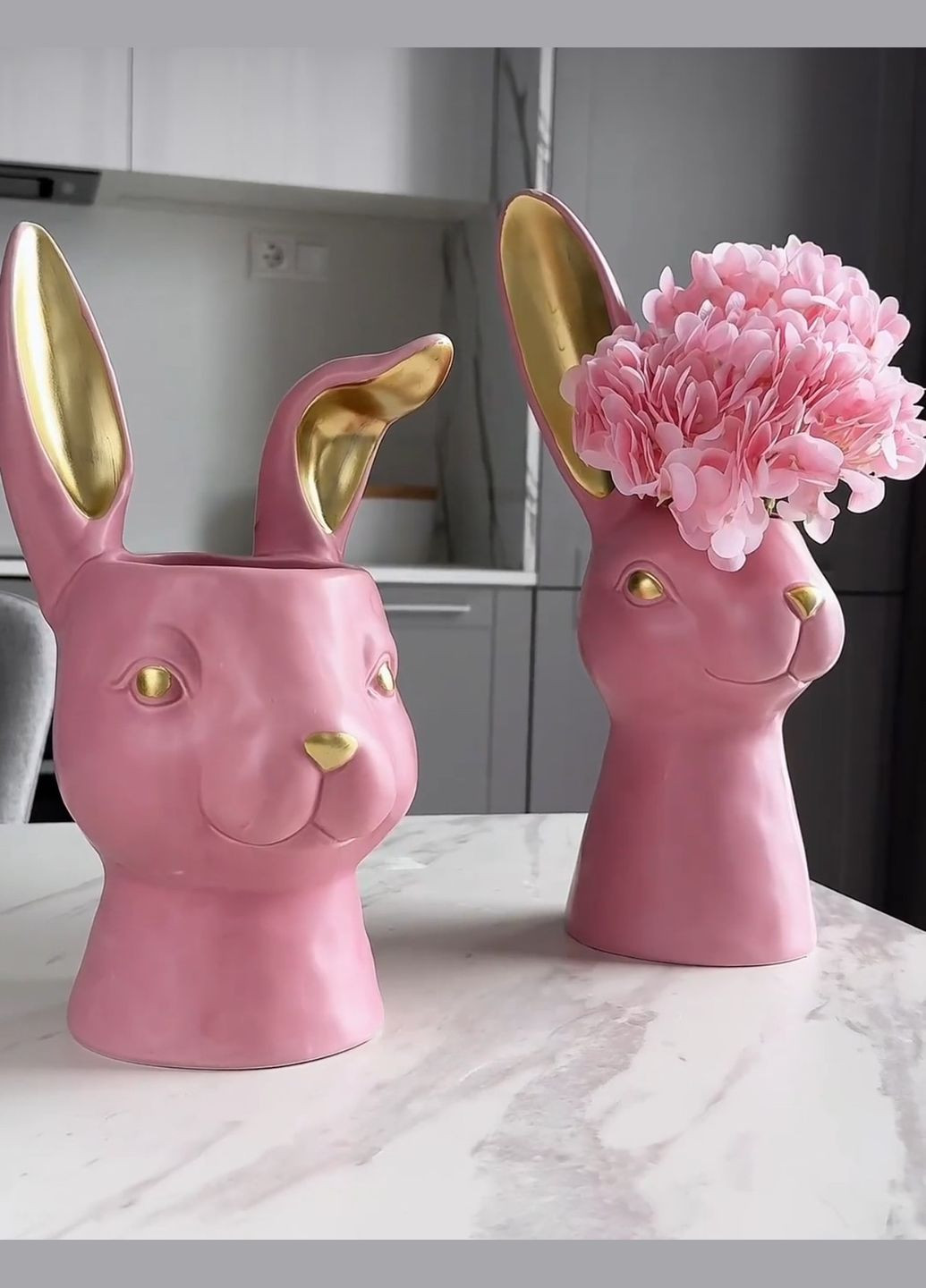 Ваза керамічна Кролик, 35.5см, колір-матовий рожевий із золотом BonaDi (296008546)