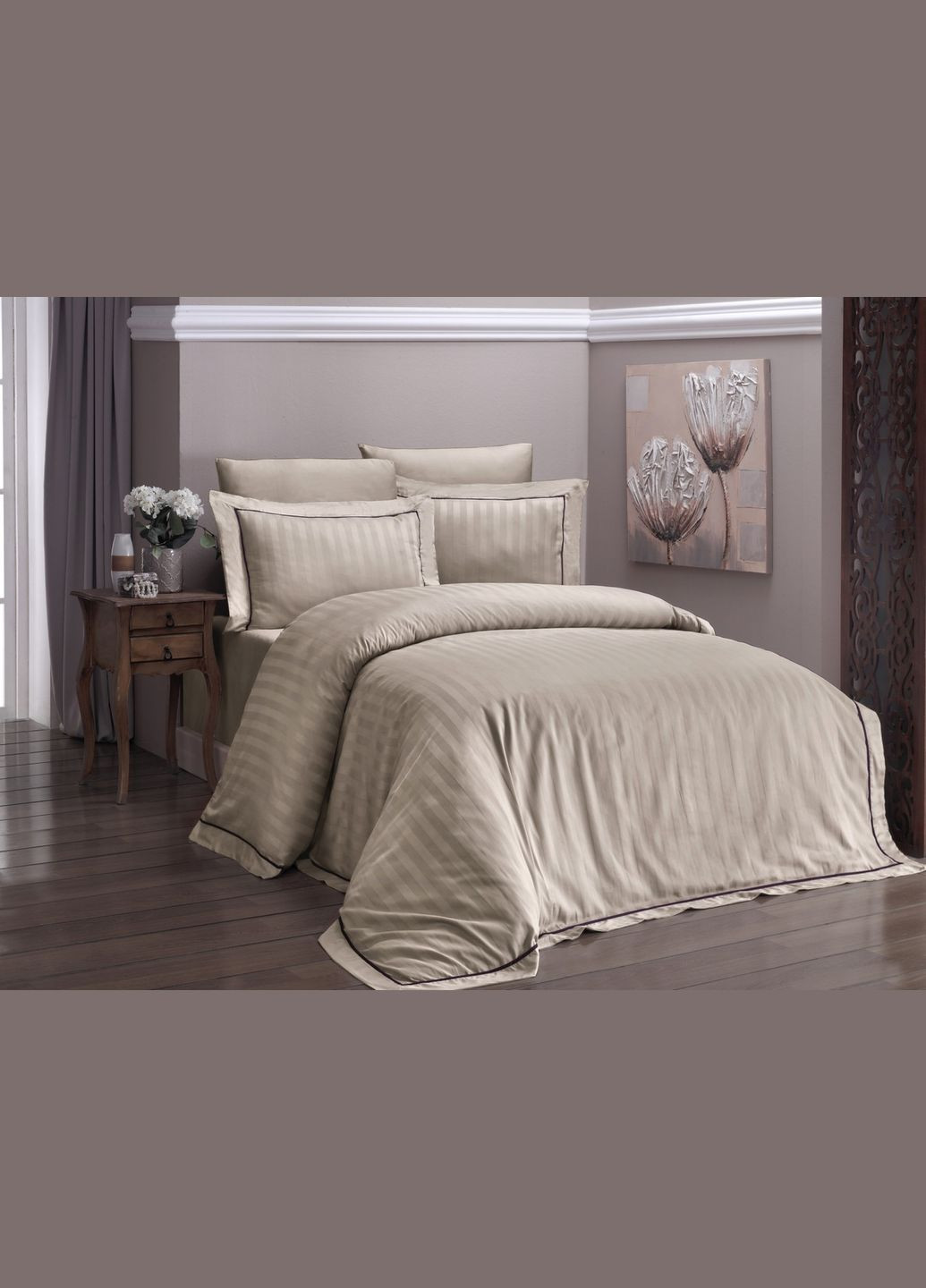 Постільна білизна Deluxe Satin 160х220 Novel Line Cappuccino First Choice (342330455)