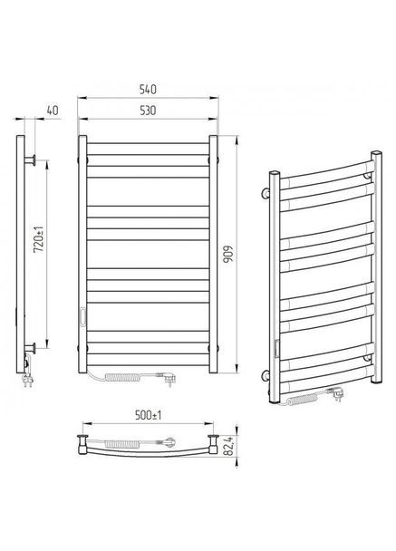 Електрична сушарка для рушників Зебра Атлант ЧКЧ8 500Х900 Е чорний, ліве під'єднання Laris (318681459)