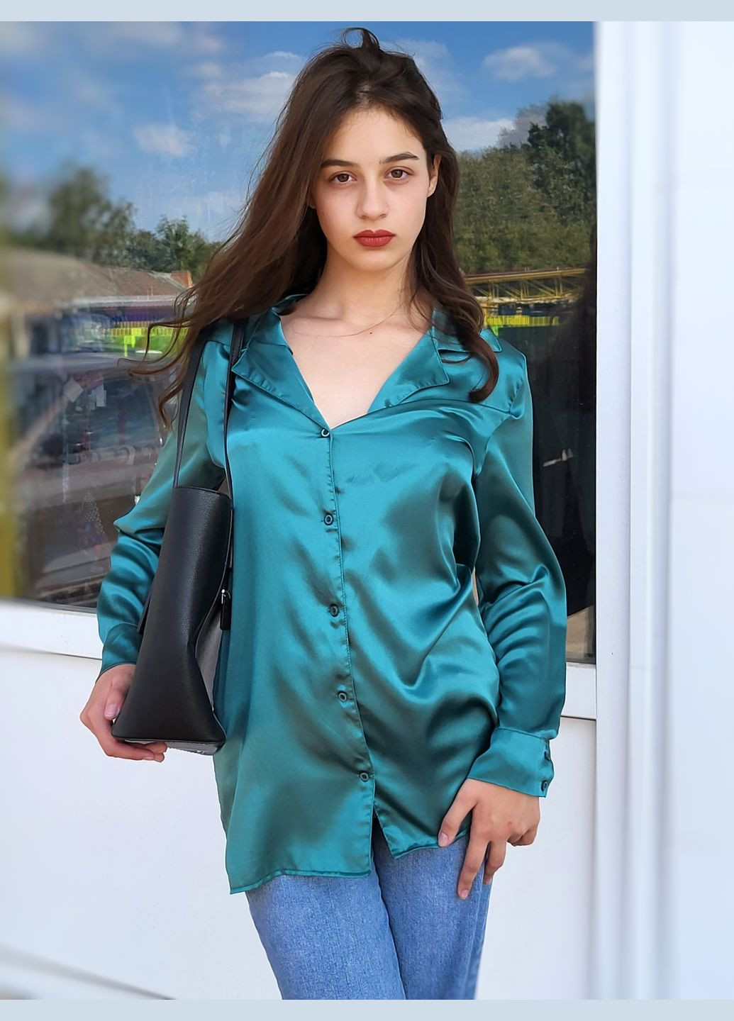 Изумрудная женская блуза-рубашка Nasty Gal