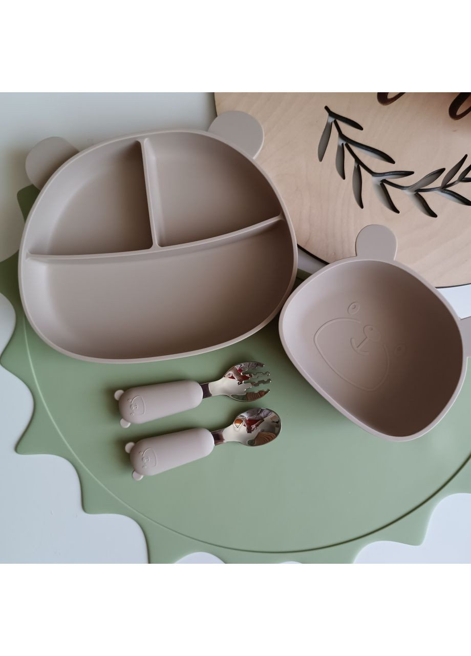 Набір дитячого силіконового посуду Ведмедик Бежевий 4 од (0238) No Brand (368999868)