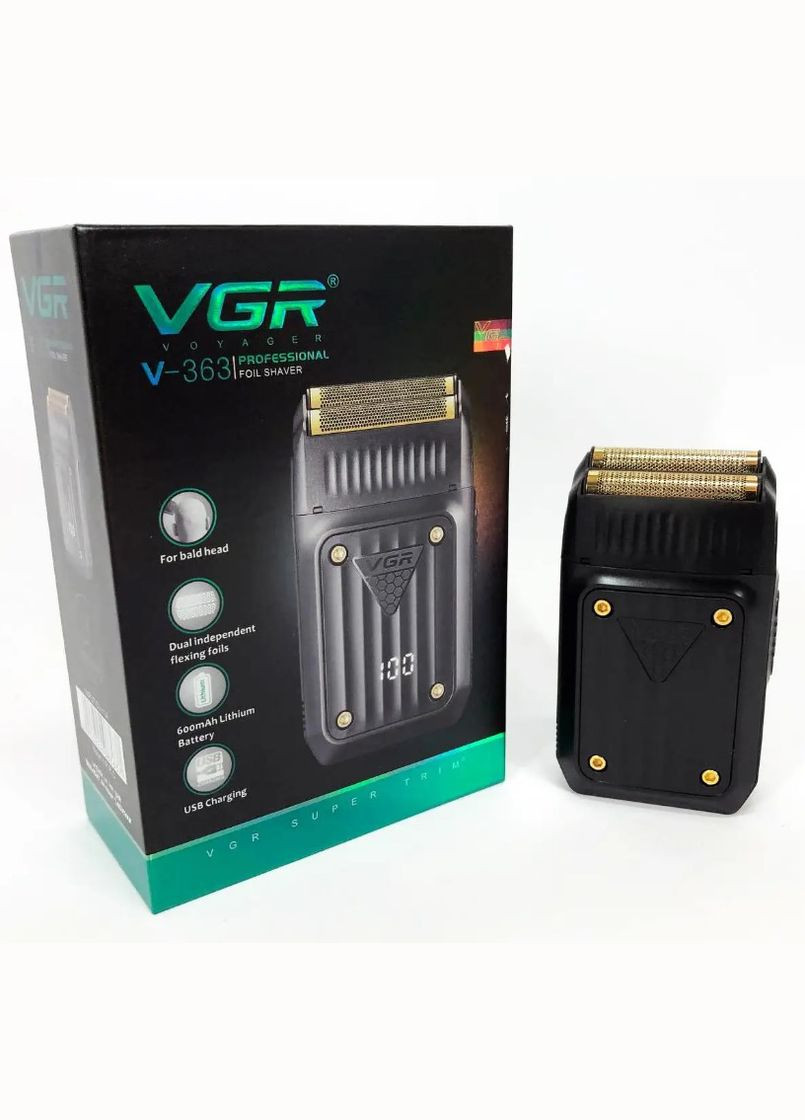 Електробритва акумуляторна з LED-дисплеєм для сухого та вологого гоління чорна (2390000052) VGR V‑363 (345562827)