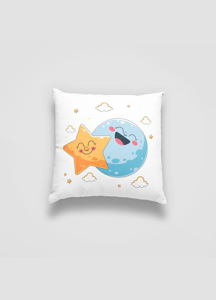 Подушка декоративная с детским оригинальным принтом "Спящие Звездочка и Луна среди облаков" Push IT Кавун (316095571)