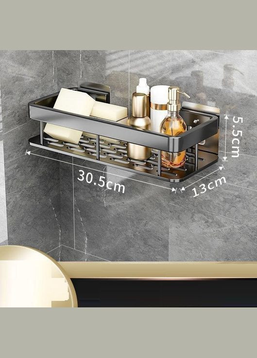 Полиця для ванної підвісна металева самоклеюча універсальна поличка чорна 1 шт (R051342) No Brand (330778878)