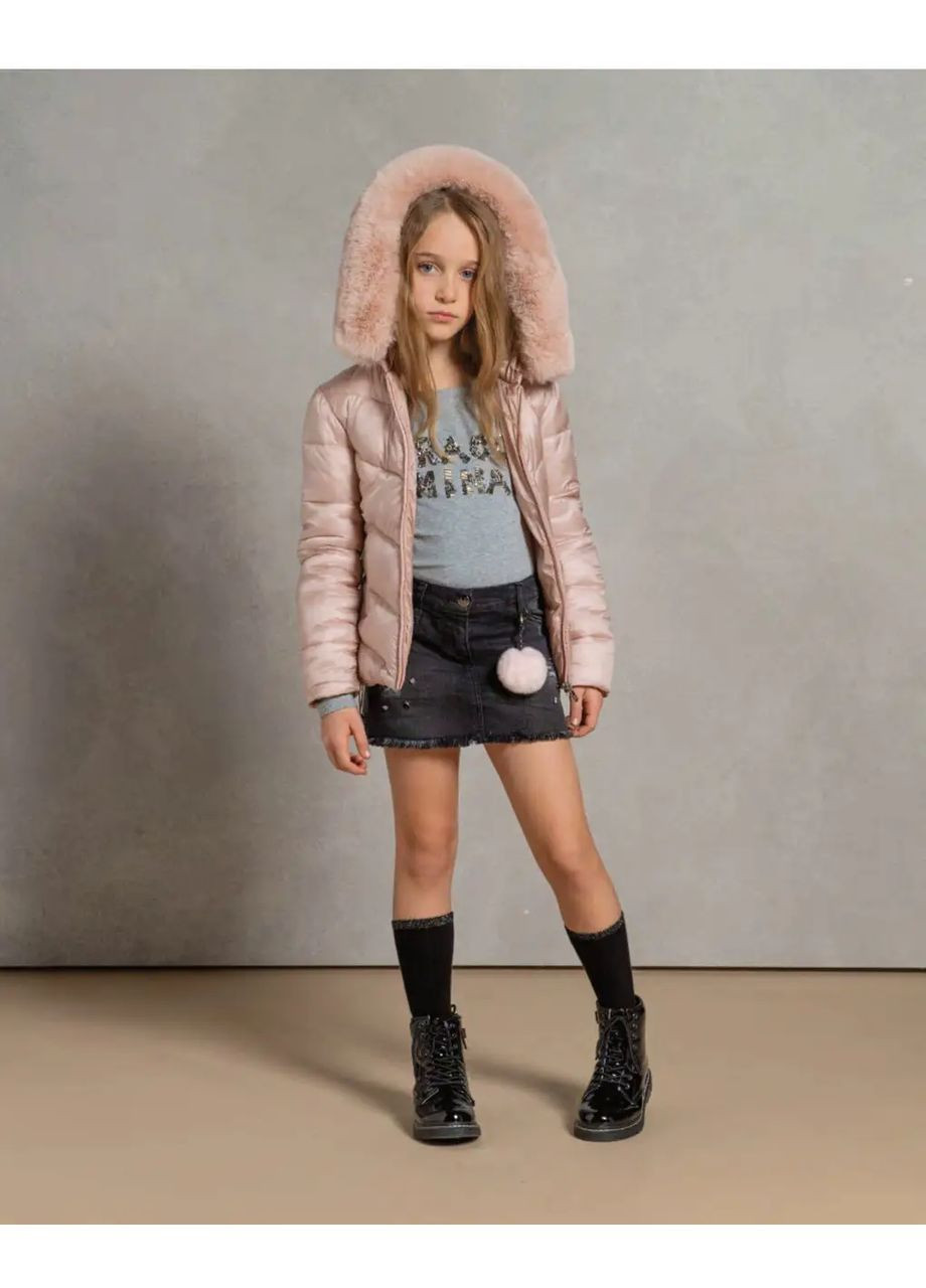 Рожева зимня стьобана куртка з капюшоном для дівчинки 1003 рожевий Fracomina Mini