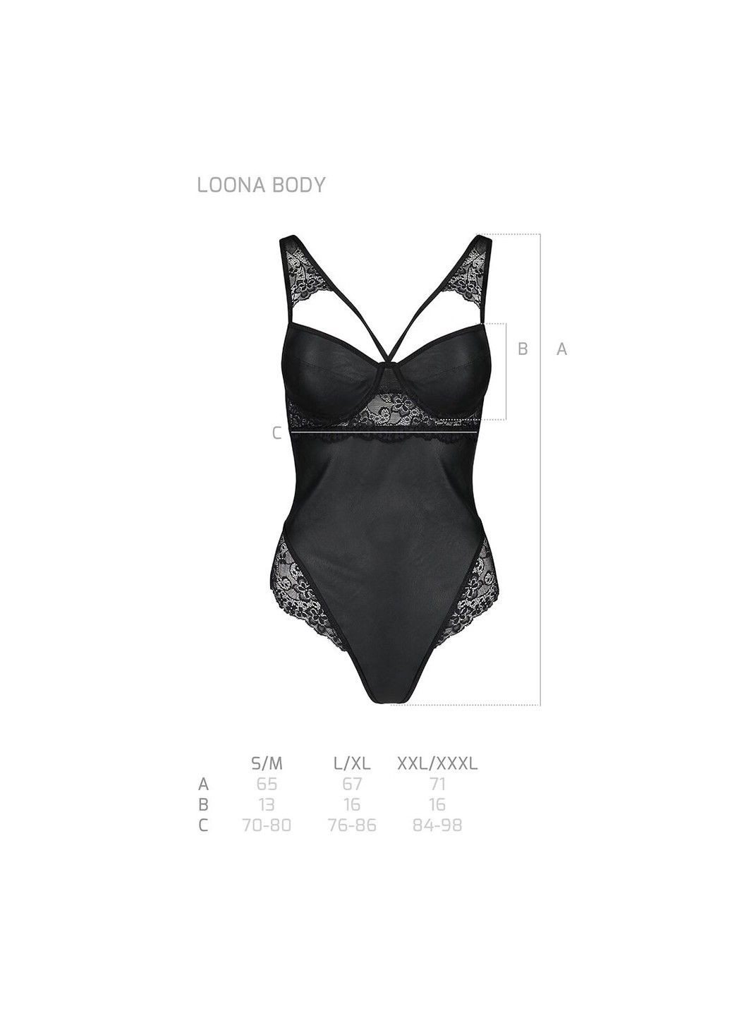 Боди из экокожи - Loona Body Black, с кружевными вставками и открытой спинкой Passion (334305570)