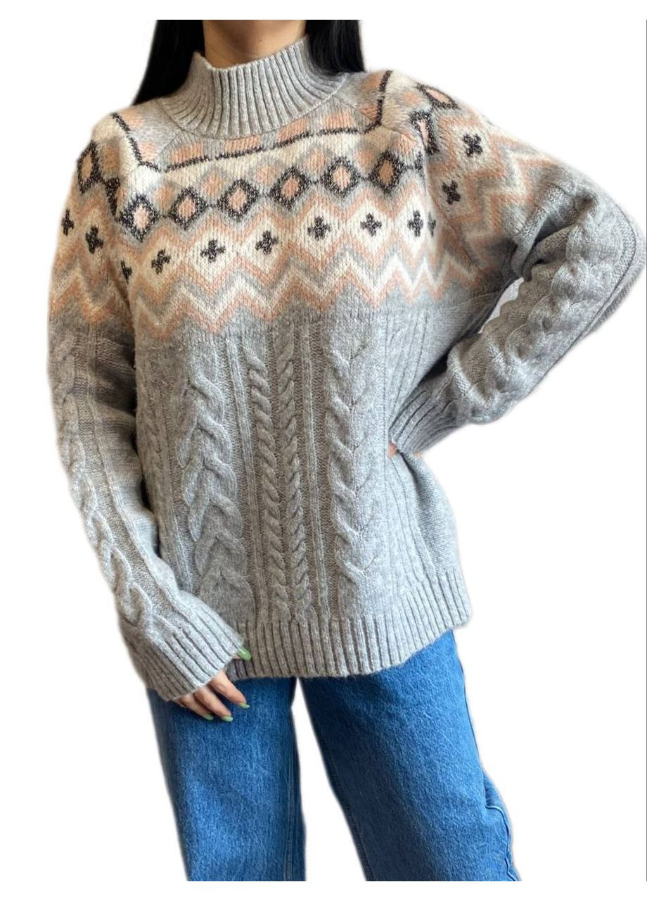 Комбинированный зимний женский свитер Wool & Cashmere