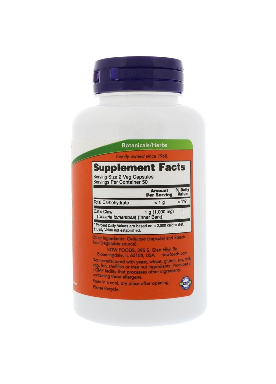 Котячий кіготь, Сat's Claw,, 500 мг, 100 капсул Now Foods (366734477)