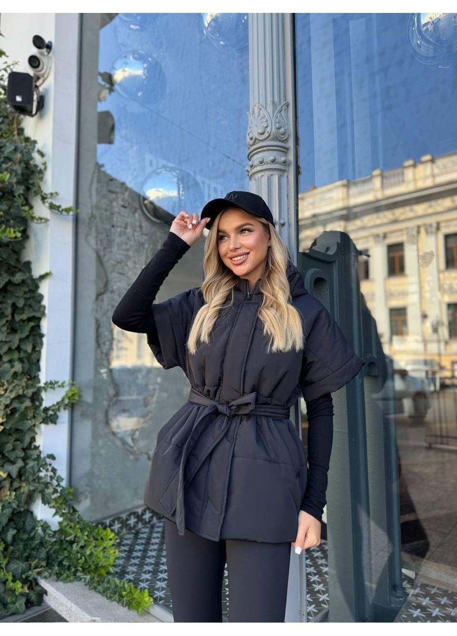Жилет жіночий з капюшоном та поясом (Заміри в описі) DK/DL Мода без кордонів (366725510)