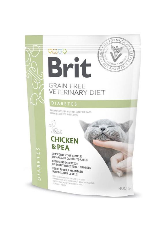 Беззернова дієта при діабеті з куркою та горохом для котів GF Veterinary Diet Cat Diabetes - 400 г Brit (327366260)