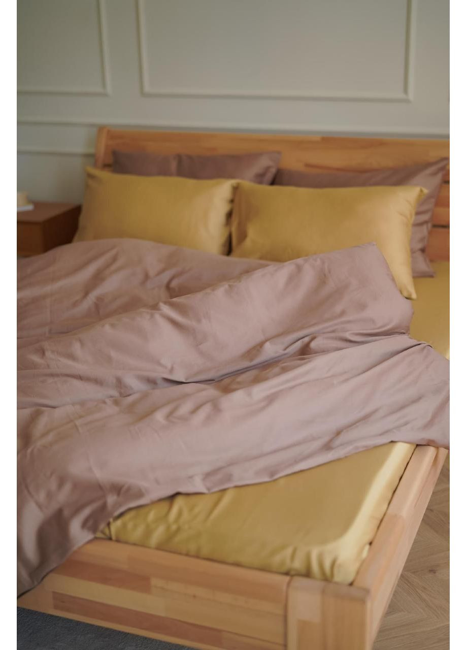 Постельное белье с резинкой Карамель+Золото, сатин PREMIUM Евро размер, наволочки 50/70 No Brand (364219573)