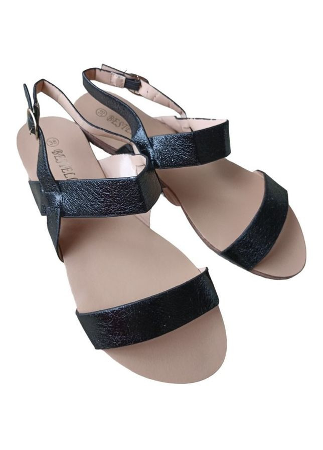 Черные босоножки женские bestelle h8-51 на плоской подошве black 38 размер (24.5 см) No Brand с ремешком