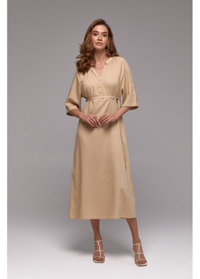 Бежевое повседневный легкое летнее платье из льна и вискозы – максимальный комфорт и элегантность (3023) Triko Bakh