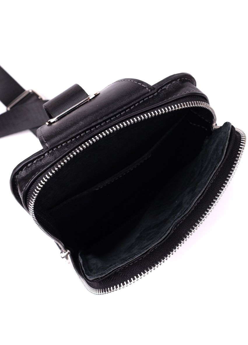 Чоловіча сумка прямокутна бананка натуральної шкіри чорний розмір 15,5х20,5х3,5 см 22879 Grande Pelle (362418458)