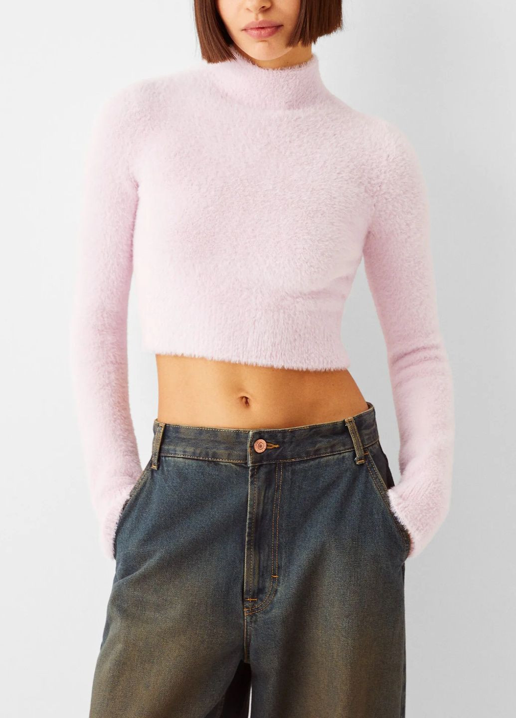Светло-розовый демисезонный свитер Bershka