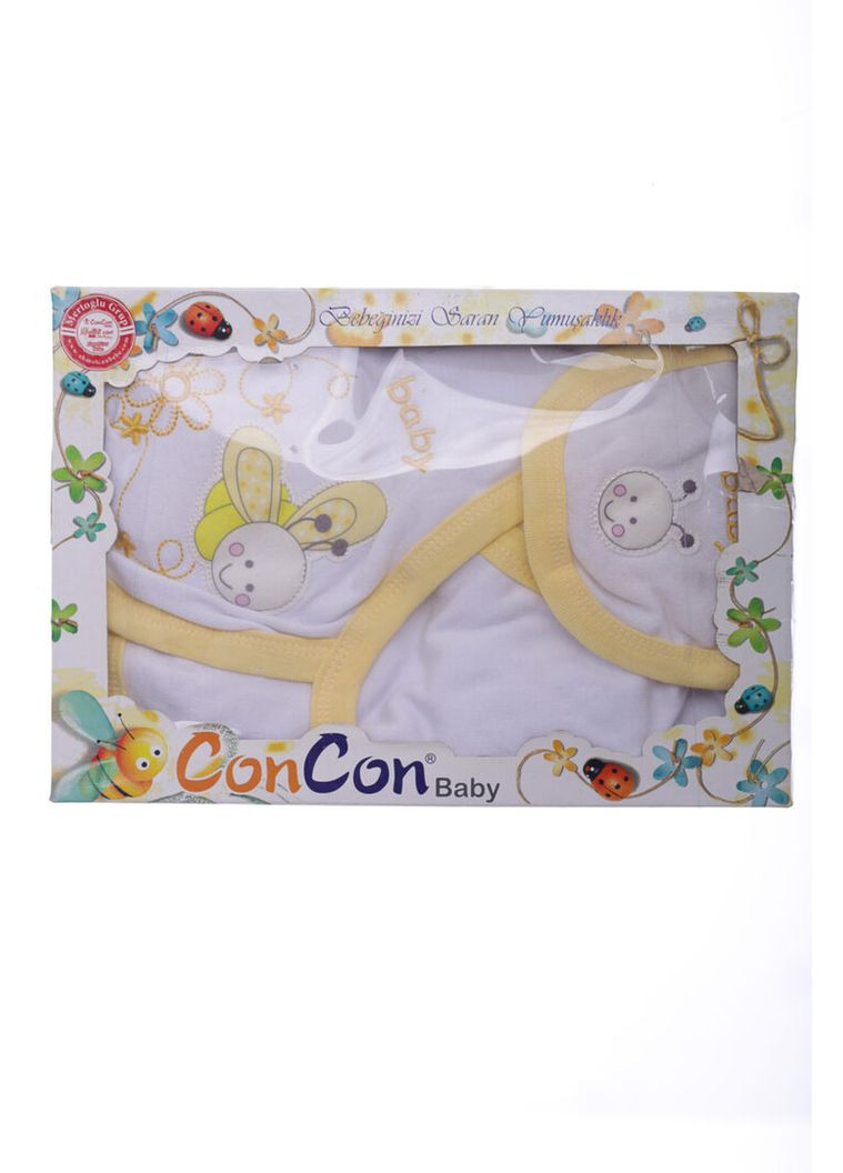 Білий комплект розпашонка, повзунки, шапочка трикотажний в коробці бджілка біла 62 см (40196) BABYKROHA