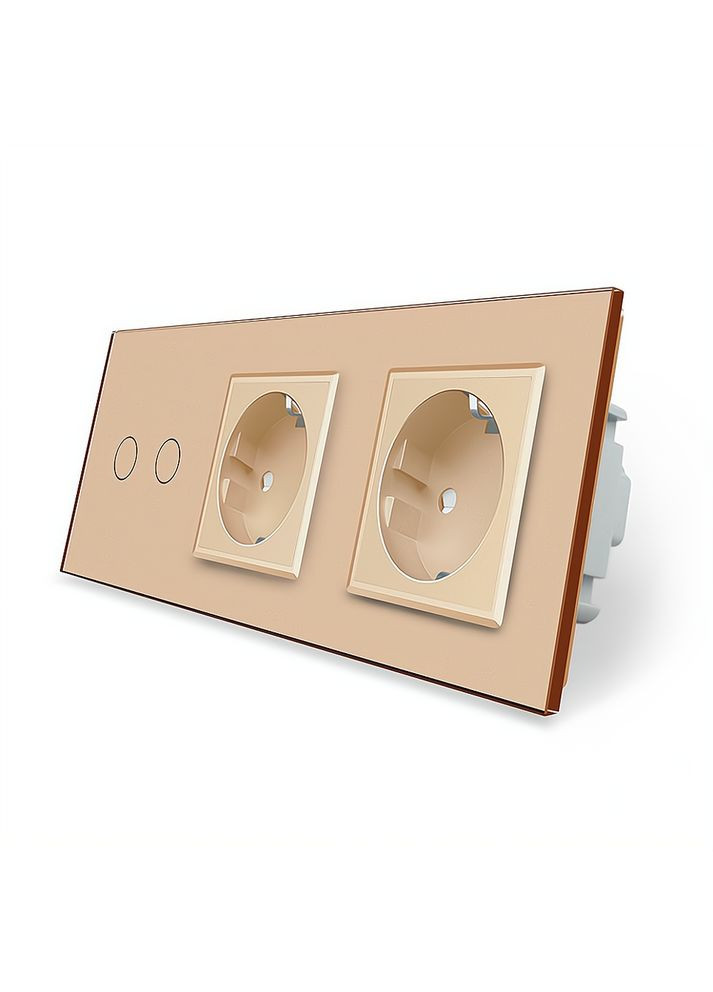 Умный сенсорный ZigBee выключатель 2 сенсора 2 розетки золото стекло (VL-C702Z/C7C2EU-13) Livolo (370985088)