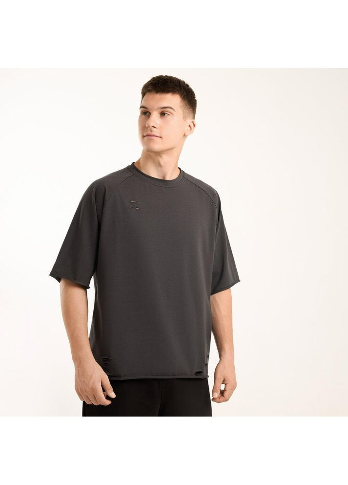 Серая стильная футболка с необработанными краями с коротким рукавом Vakko