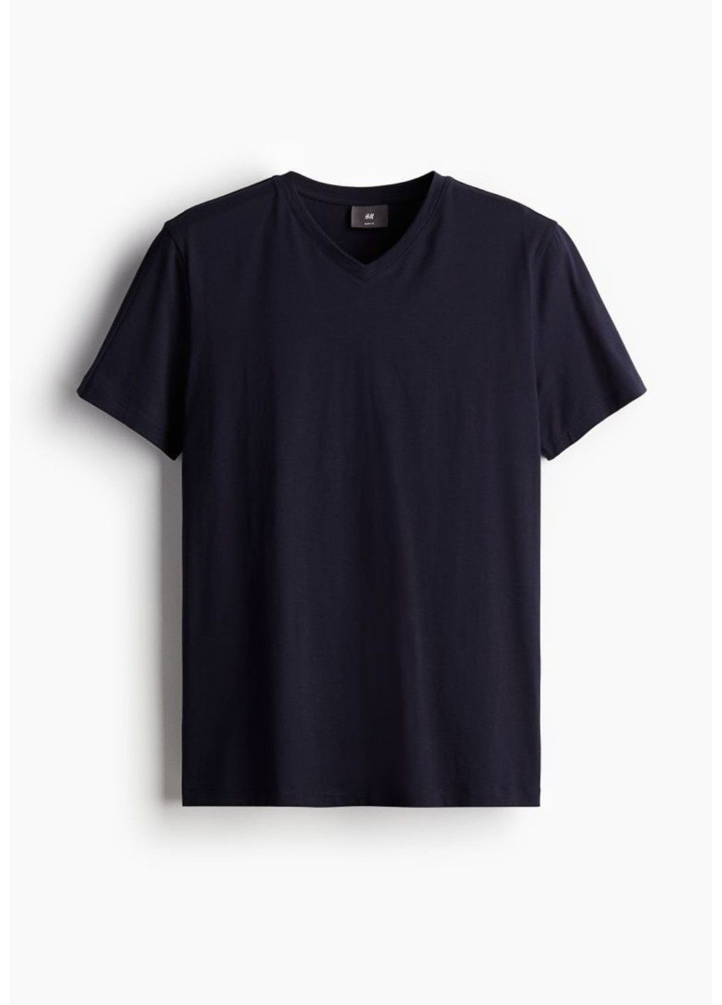 Темно-синя чоловіча футболка з v-подібним вирізом slim fit (57142) s темно-синя H&M