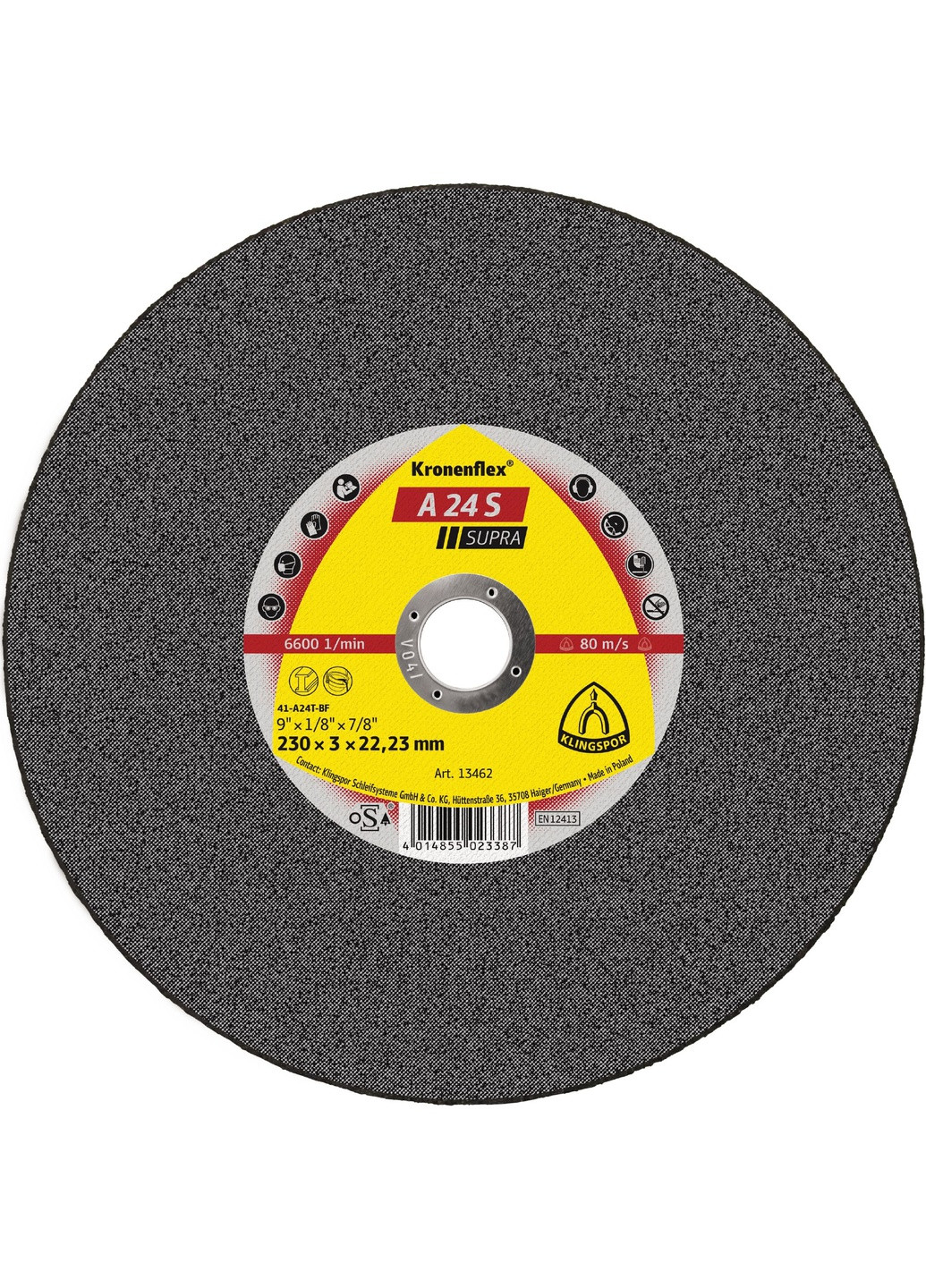 Відрізний диск Kronenflex А24S Supra (230х3х22.23 мм) прямий круг по металу (21070) Klingspor (267819753)