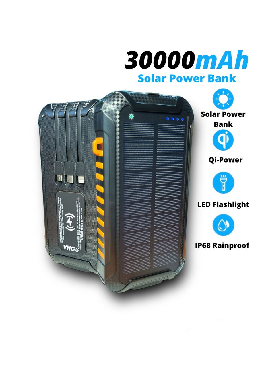 УМБ с солнечной панелью DN56 30000 mAh QC3.0+PD18W Portable Solar Charger Wireless, Orange VHG (361111424)