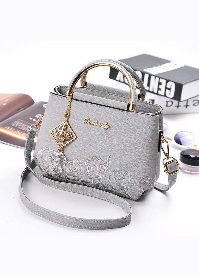 Жіноча міні сумочка з квітами вишивкою, маленька сумка з квіточками та брелоком Сірий No Brand (334730295)