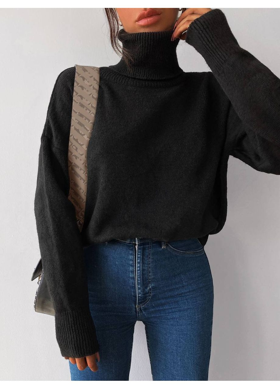 Черный демисезонный стильный свитер с высоким горлом (турция) — замеры в описании. DK/DL Мода без кордонів