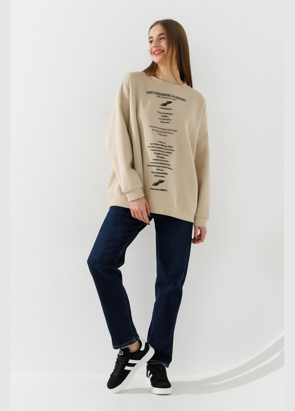 Бежевий cвітшот з принтом жіночий 6019-bp shop (2000990896193) Luck (364254879)