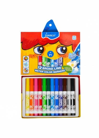 Набір фломастерів Super Washable 1632-12CB 12 кольорів Marco (364494919)