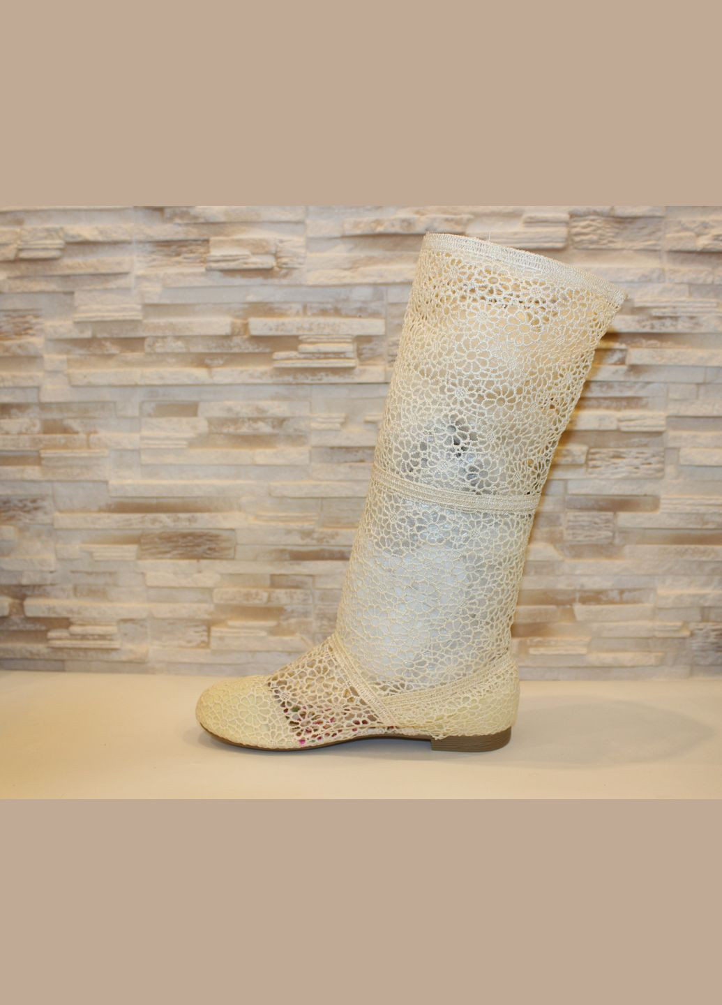 Летние сапоги женские летние бежевые из текстиля казаки No Brand