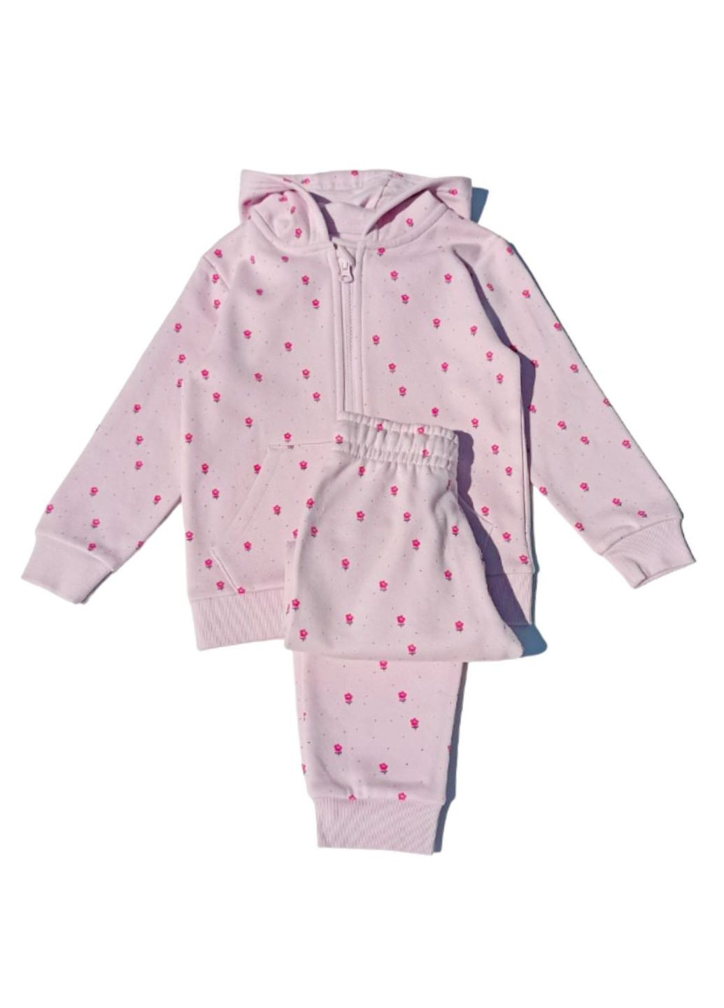Спортивний костюм (толстовка+штани) утеплений флісом, рожевий з квітковим принтом, 98-104 см George (300095972)