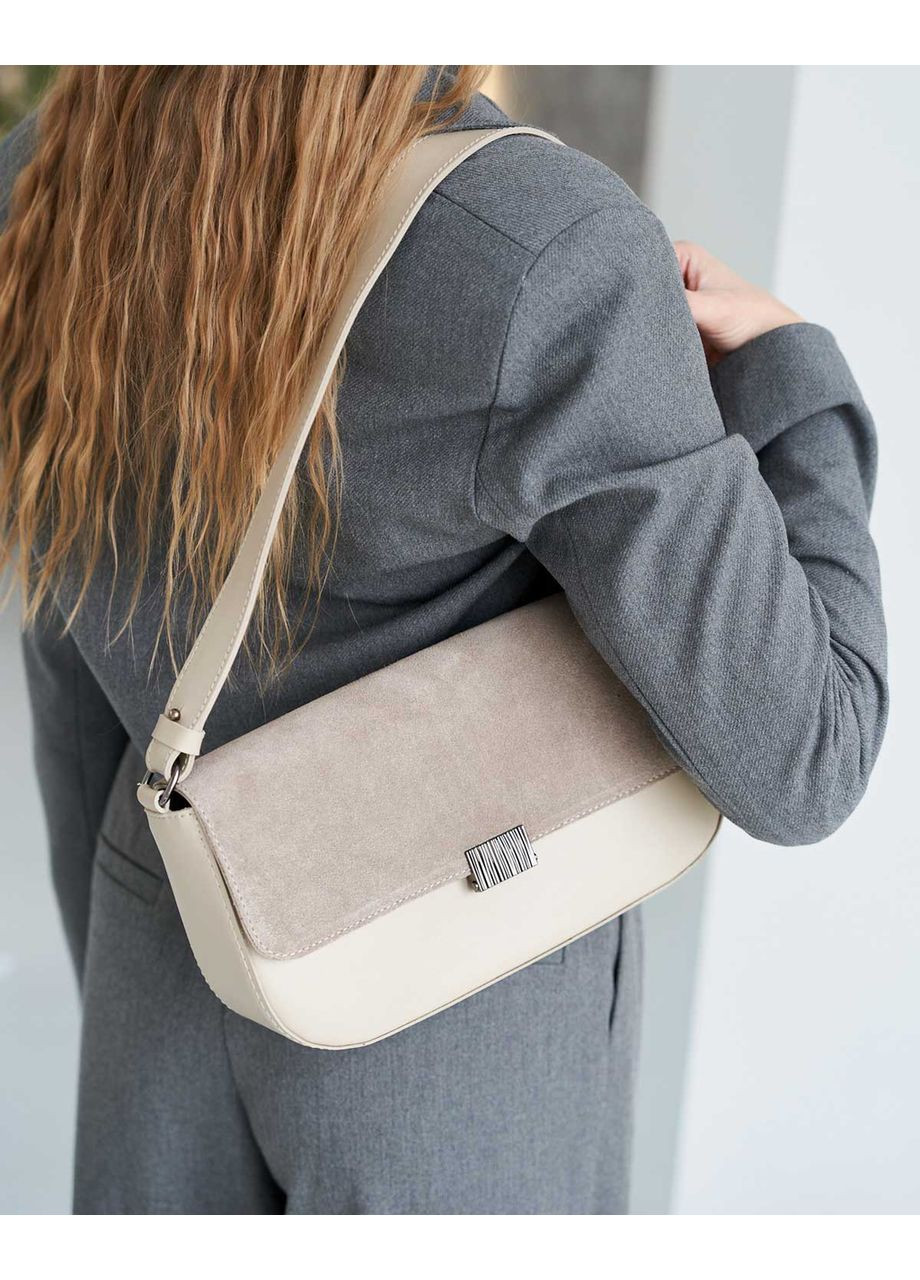 Жіноча сумка крос-боді з одним відділенням на блискавці з натуральної замші та екошкіри бежева «Tilly» WeLassie (371882638)