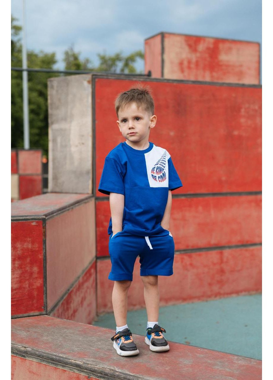 Синя літня літній костюм шорти+футболка з принтом для хлопчиків Ginger Cat