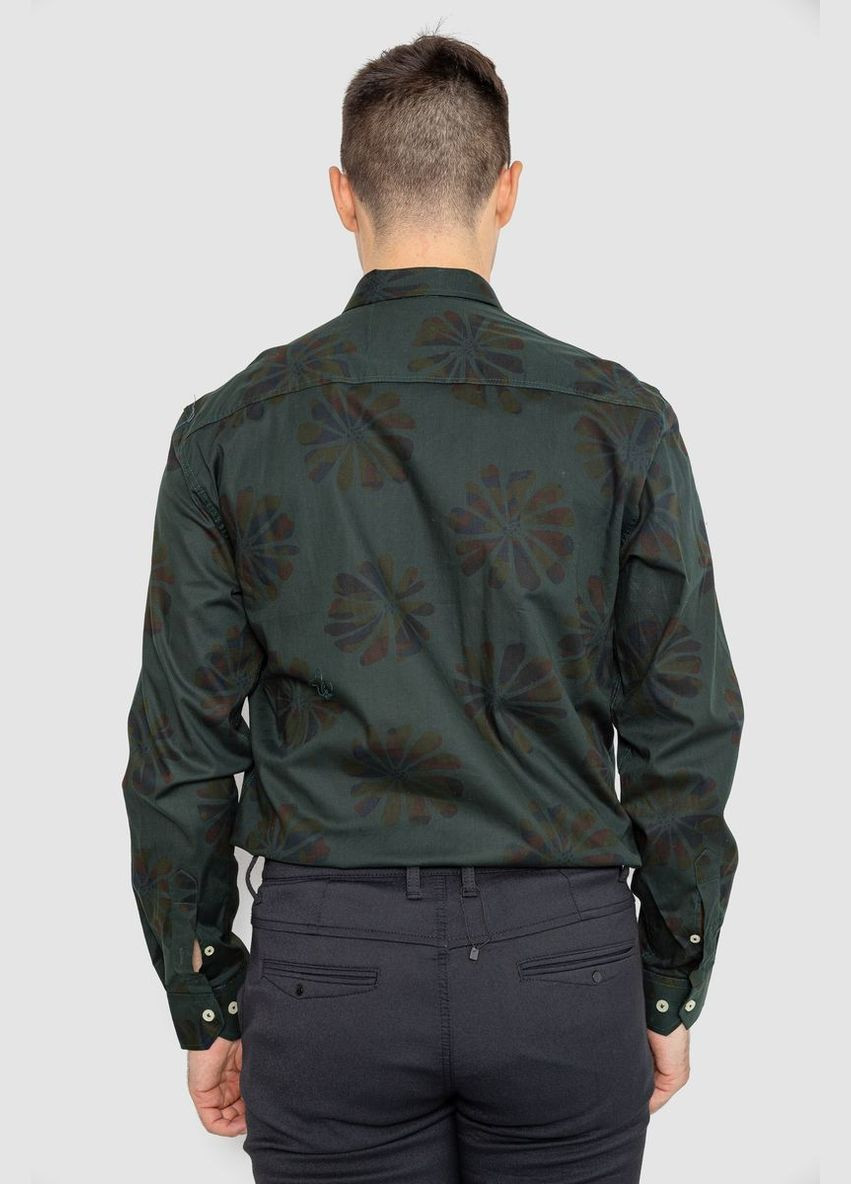 Темно-зеленая классическая рубашка с цветами No Brand
