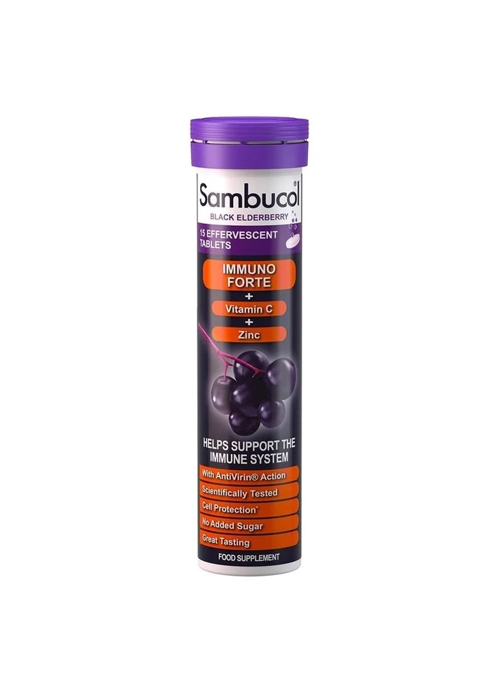 Екстракт чорної бузини Black Elderberry Immuno Forte, 15 шипучих таблеток для підтримки імунної системи Sambucol (378784633)
