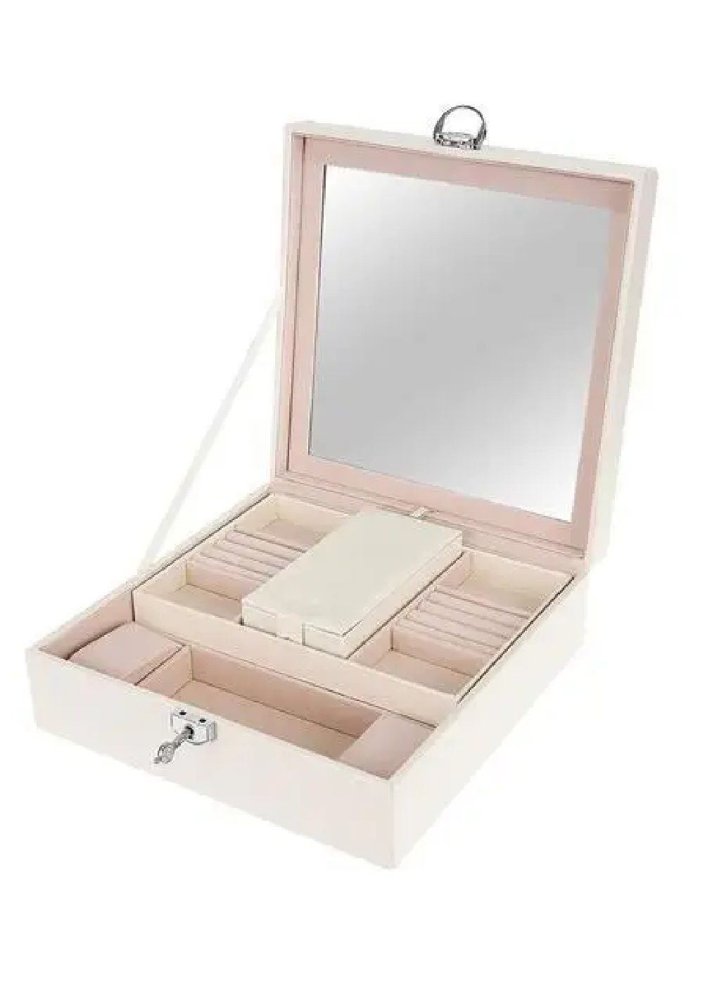 Шкатулка футляр ящик короб бокс органайзер для прикрас коштовностей з дзеркалом ключем 25,5х25,5х30 см (476675-Prob) Біла Unbranded (288044367)
