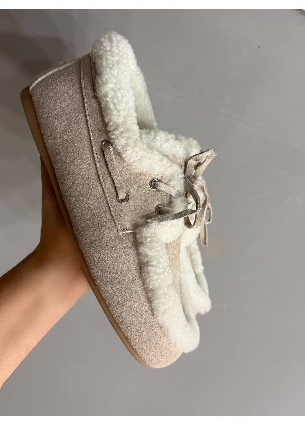 Черевики жіночі 992-11 замшеві мокасини на хутрі з опушкою бежеві Hengji (362618305)