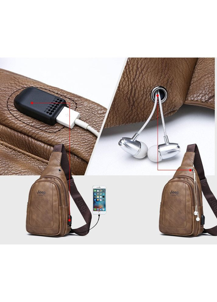 Мужская сумка-слинг экокожа темно-коричневая с USB ProDobro (363222346)