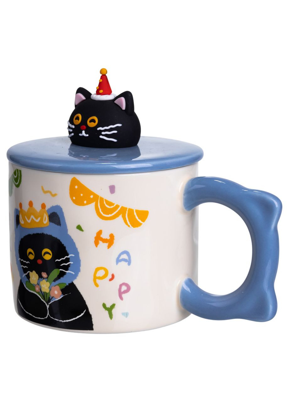 Чашка фарфоровая с крышкой Kitten's Birthday 400 (мл) подарочная кружка прикольная чашка для детей на подарок FM-24A Yiwu (369743566)