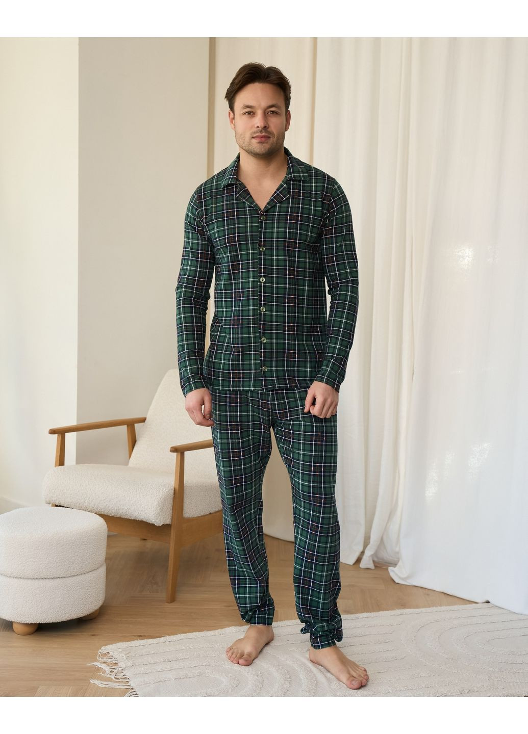 Пижама мужская трикотажная на пуговицах в клеточку Tom John (366973066)