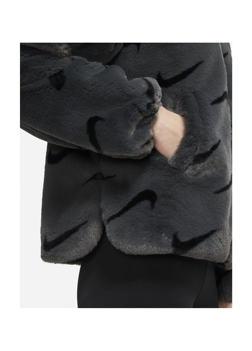 Серая куртка женская women sportswear plush fur all-over print jacket grey dq6842-070 Nike